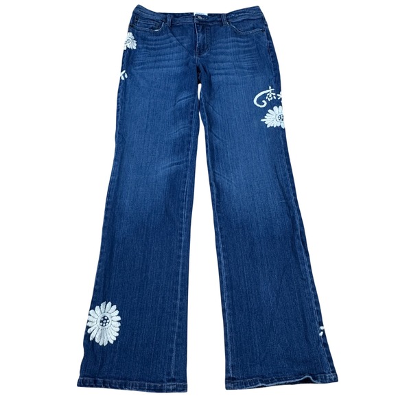 White House Black Market Denim - White House Black Market Floral Embroidered Flare Jeans Size 8 Boho Whimsical